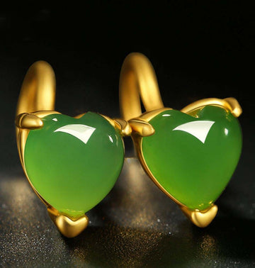 Gold Inlaid Jade Heart-shaped Jasper Earrings-Tajade